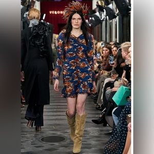 VERONICA BEARD Ruched Floral Silk Mini Dress